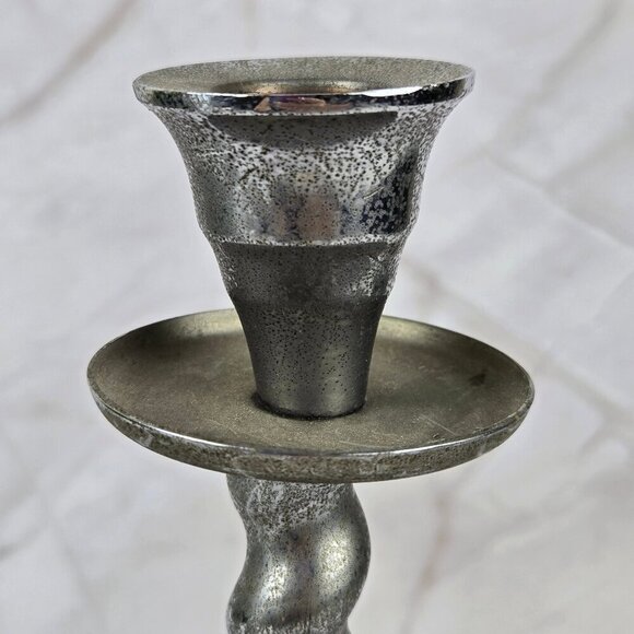 Pair of Vintage Aluminum Taper Candlestick Holders Twisted Body Style - Picture 13 of 14